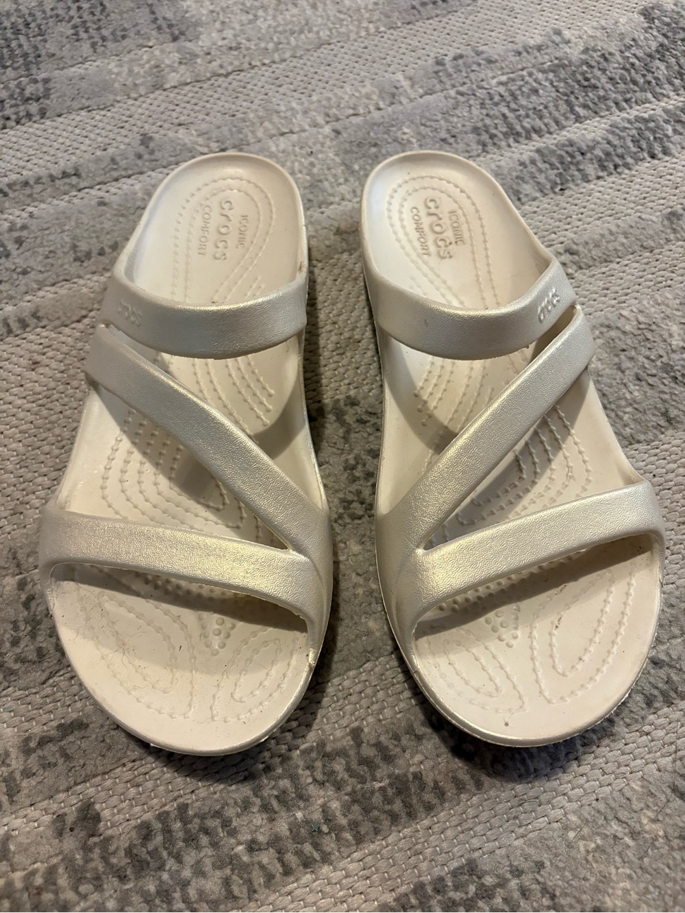 CROCS Women's Pearl/Champagne Double-Strap Slide Sandals